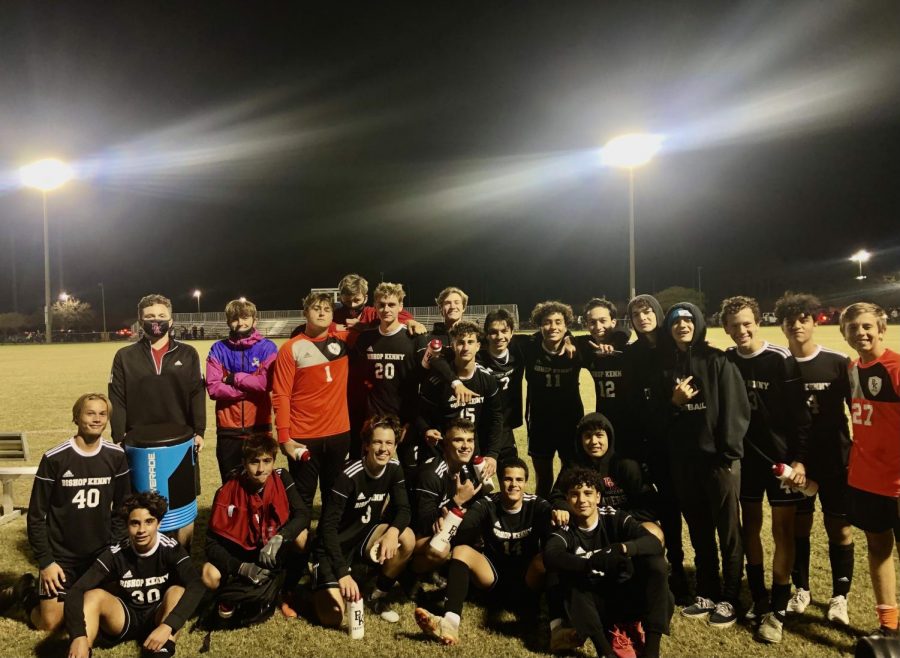 Crusaders posed for end of game victory, celebrating their 4-0 win. 