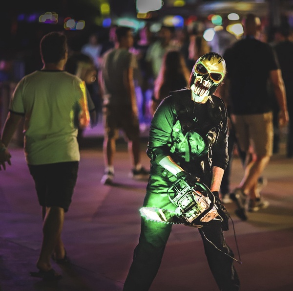 An actor in the Scare Zone during Halloween Horror Nights. 