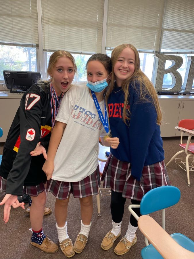 Juniors wear red, white and blue to celebrate Winter Olympic Day.