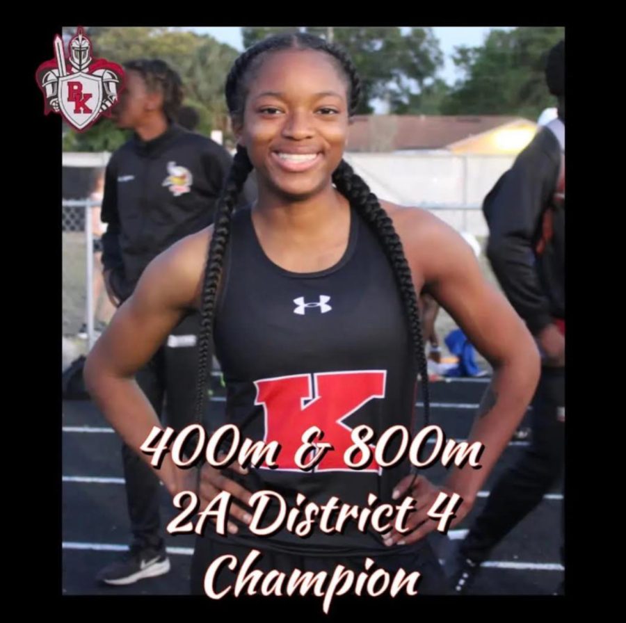 Ka’Myya Haywood wins her Districts’ 400 and 800 meter run (photo curtesy of Lauren James)