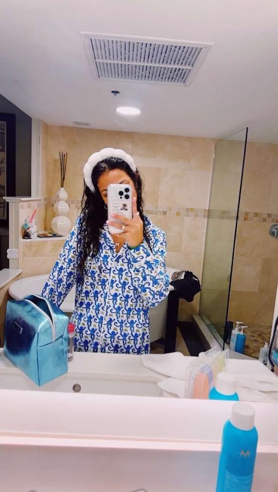 Junior Mikayla Samaan in the Monkey Long Sleeve Polo Pajamas.