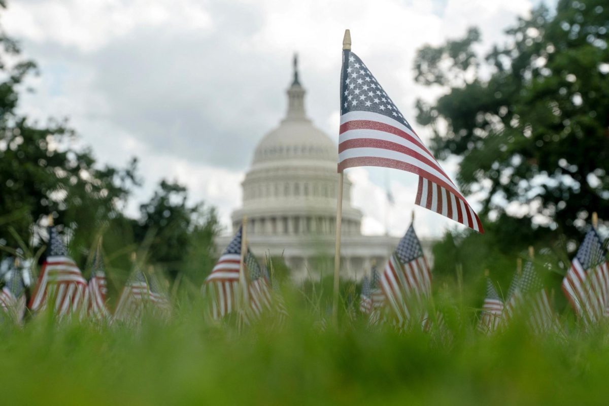 A single flag is planted in memory of Charlie Kirk, according of organizers at the Young America's Foundation, alongside a field of flags marking the anniversary of the 9/11 terrorist attacks outside of US Capitol after Charlie Kirk was shot dead in Utah, in Washington, D.C., September 11. REUTERS/Nathan Howard     TPX IMAGES OF THE DAY