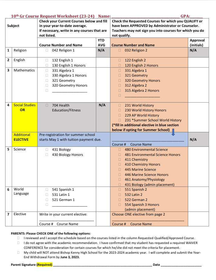 Course Selection Blueprint